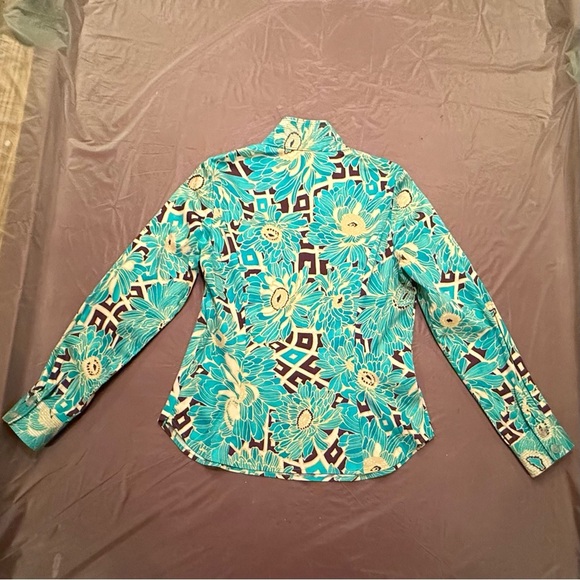 Etcetera by Carlisle Teal/White Floral Long sleeve Button Blouse Size 12/Large - Picture 10 of 13